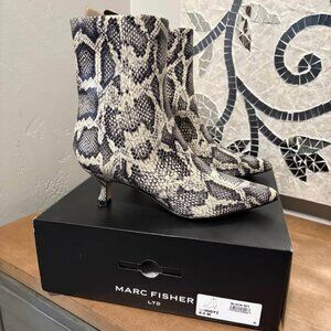 Brand New Marc Fisher Iggy Snake Print Leather Dress Booties women’s size 8.5